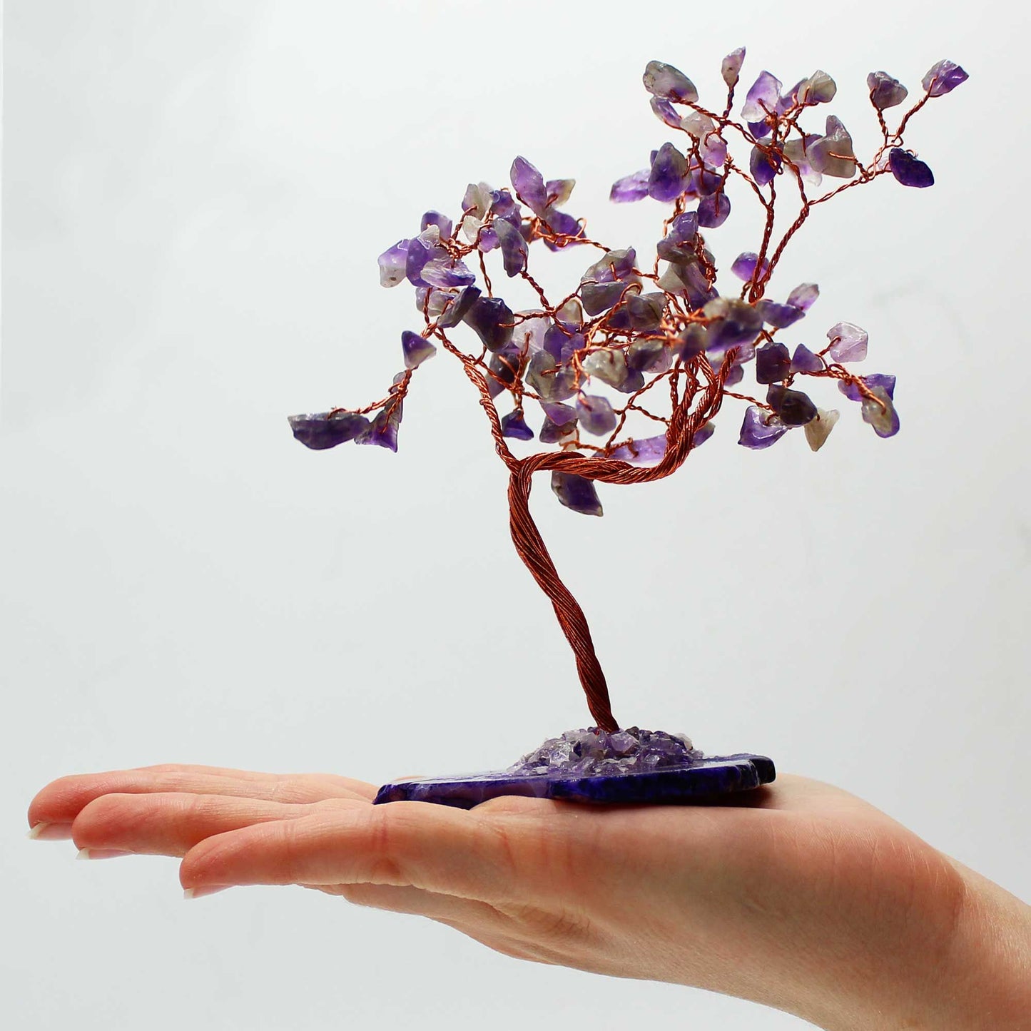 Amethyst Lrg Gemstone Tree - Natural Agate Base (100 stones)