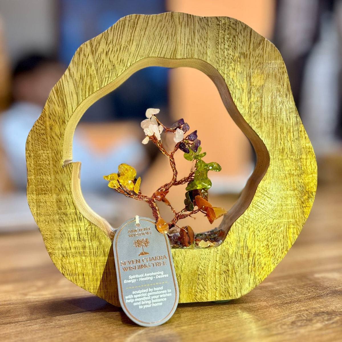 Seven Chakra Gemstone Tree Garden - Mango Wood Ring