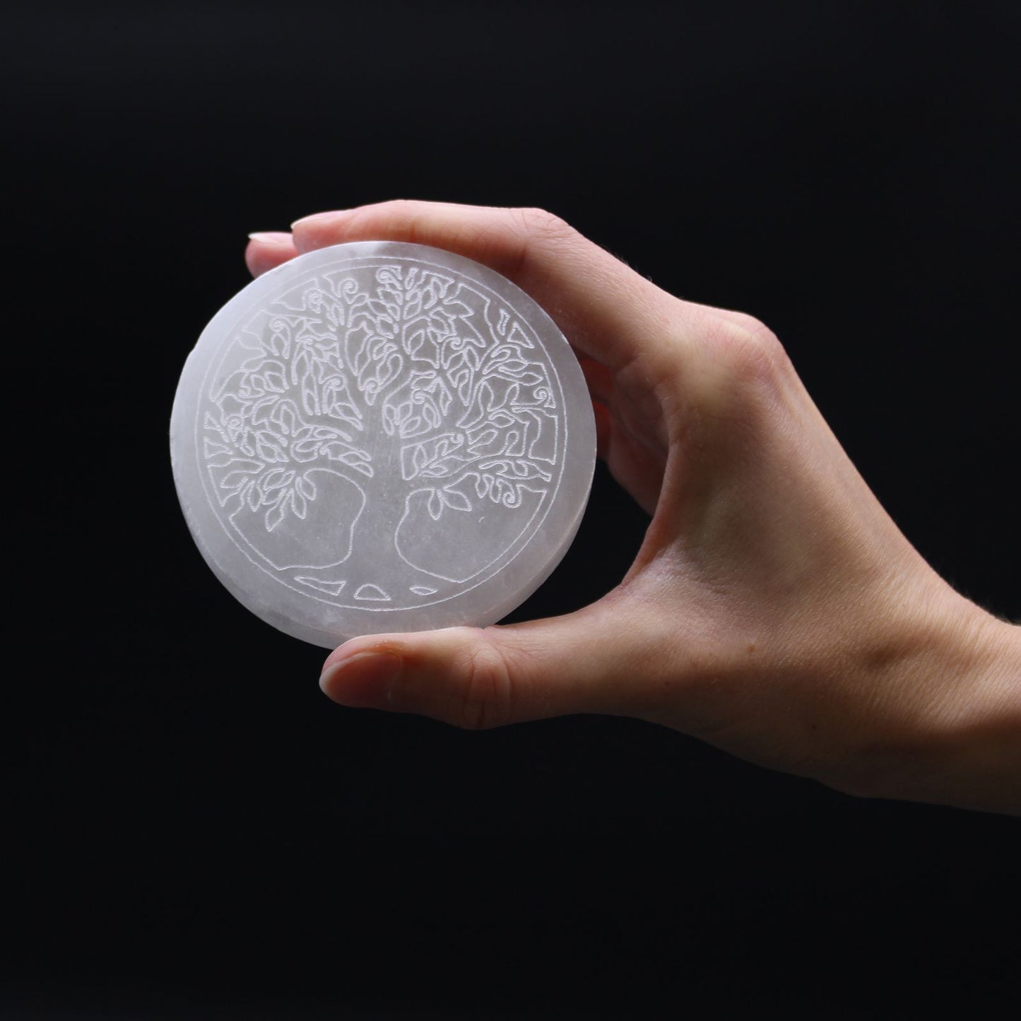Small Selenite Charging Plate 8cm - Tree of Life