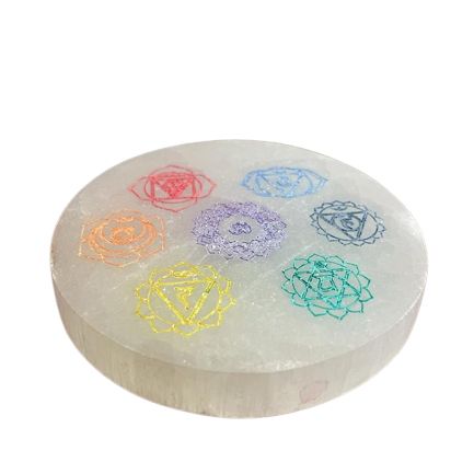 Small Selenite Charging Plate 8cm - Chakra Design - colour
