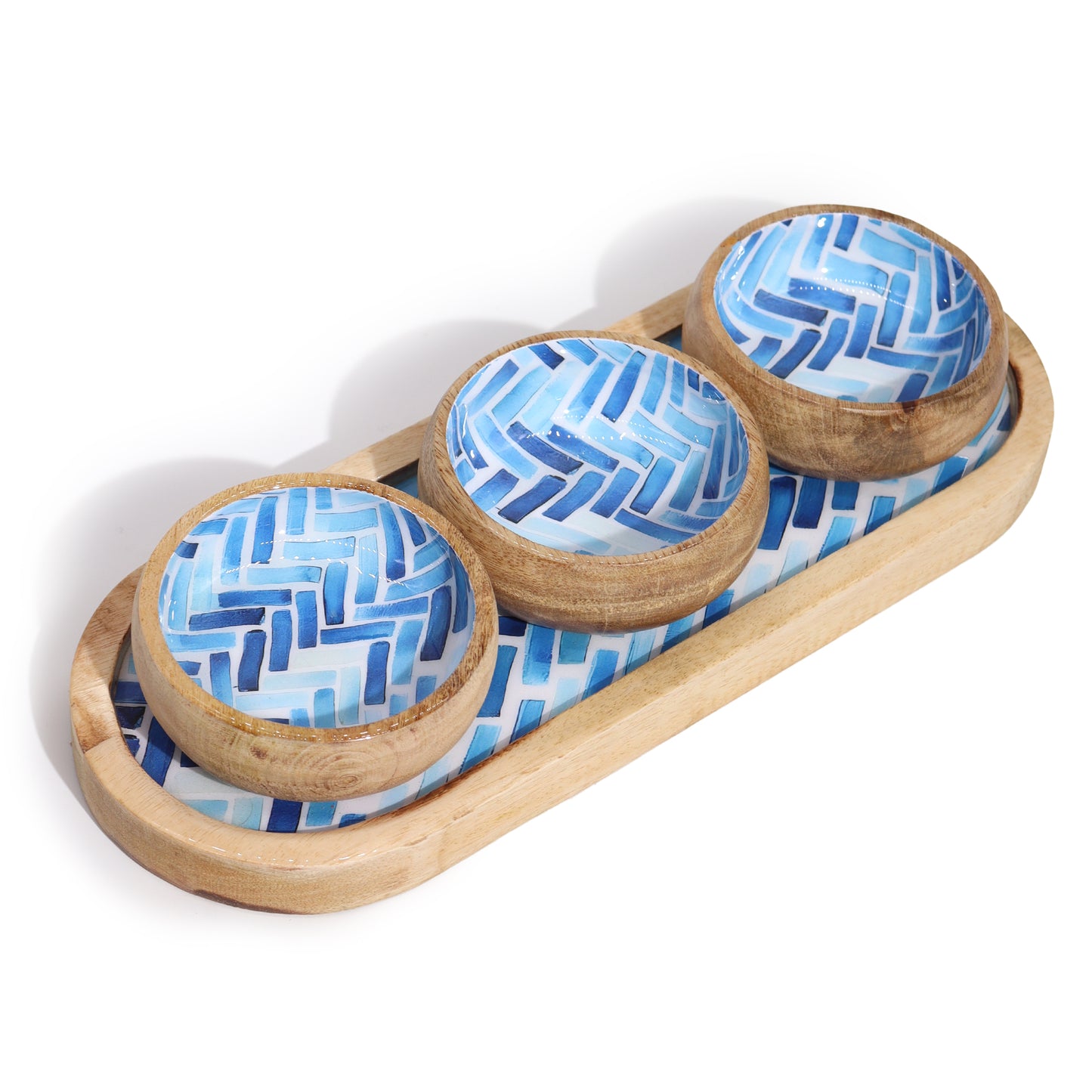 Mango Wood Tray with 3 Bowls Set