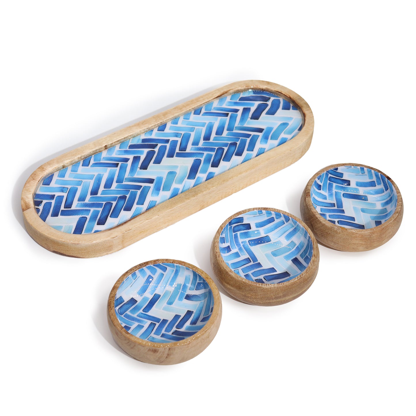 Mango Wood Tray with 3 Bowls Set