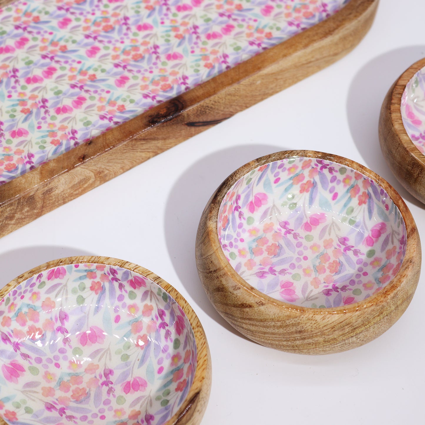 Mango Wood Tray with 3 Bowls Set