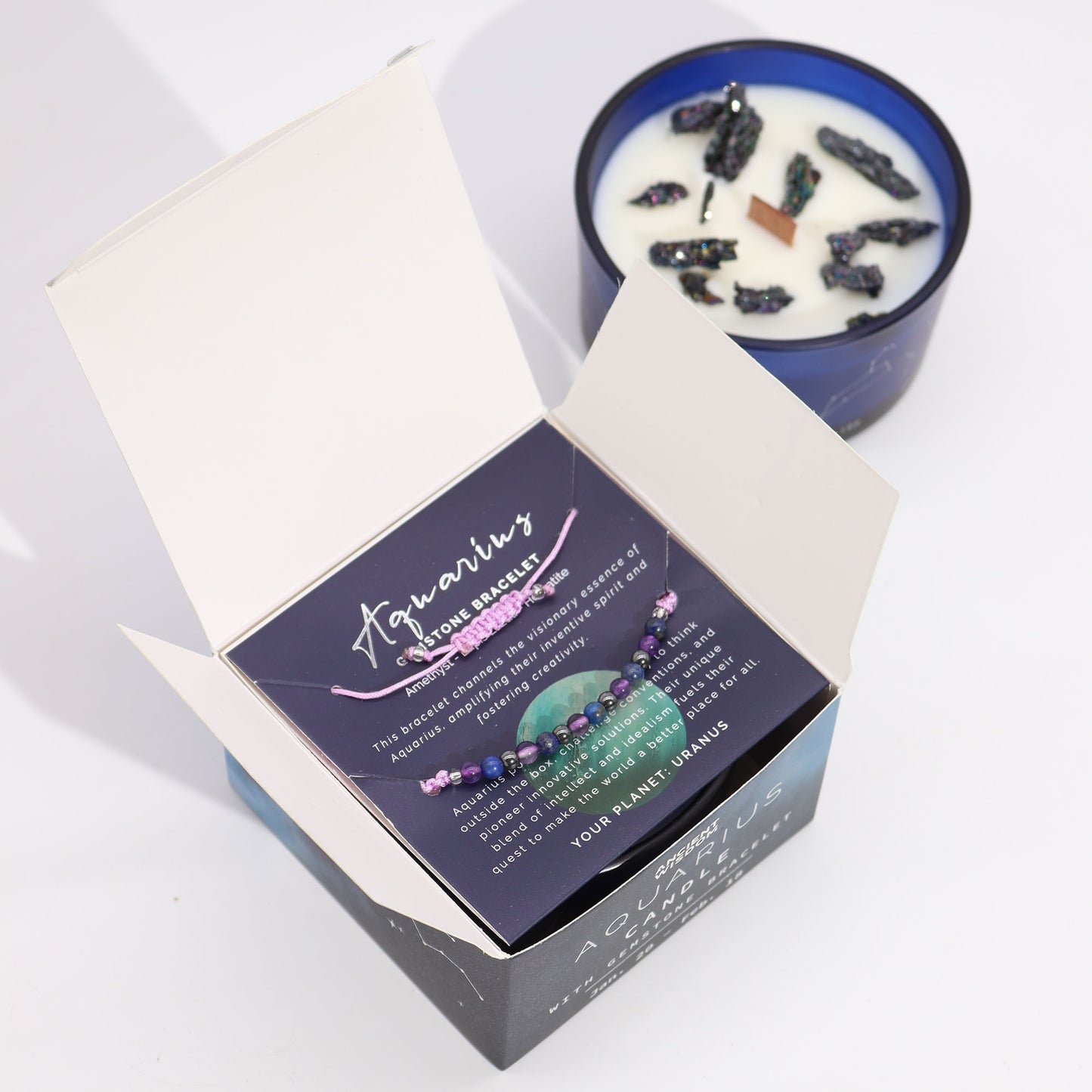Zodiac Crystal Candles with Gemstone Bracelet