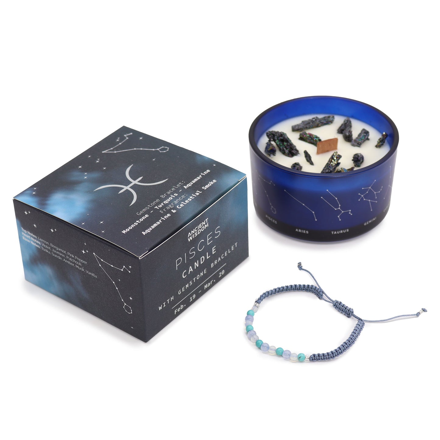 Zodiac Crystal Candles with Gemstone Bracelet