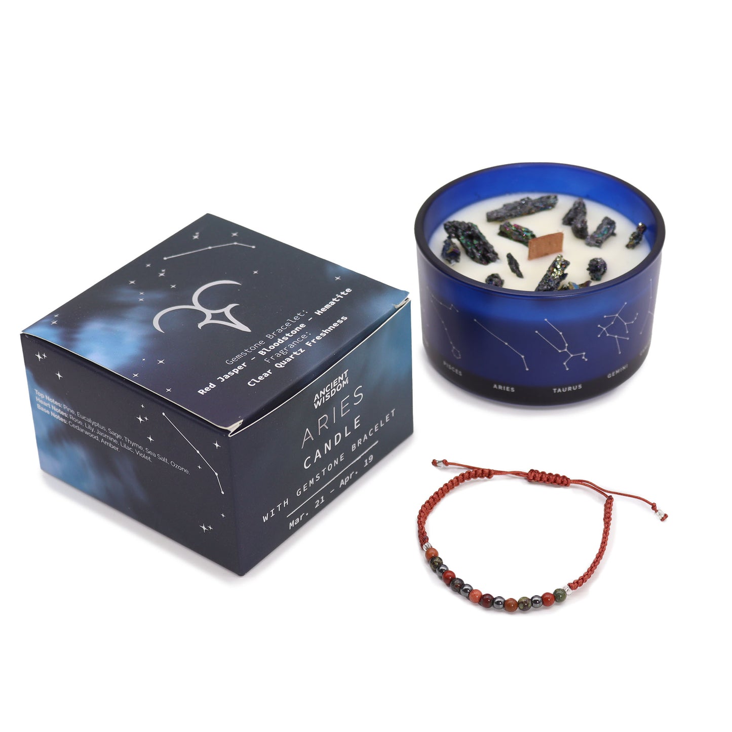 Zodiac Crystal Candles with Gemstone Bracelet