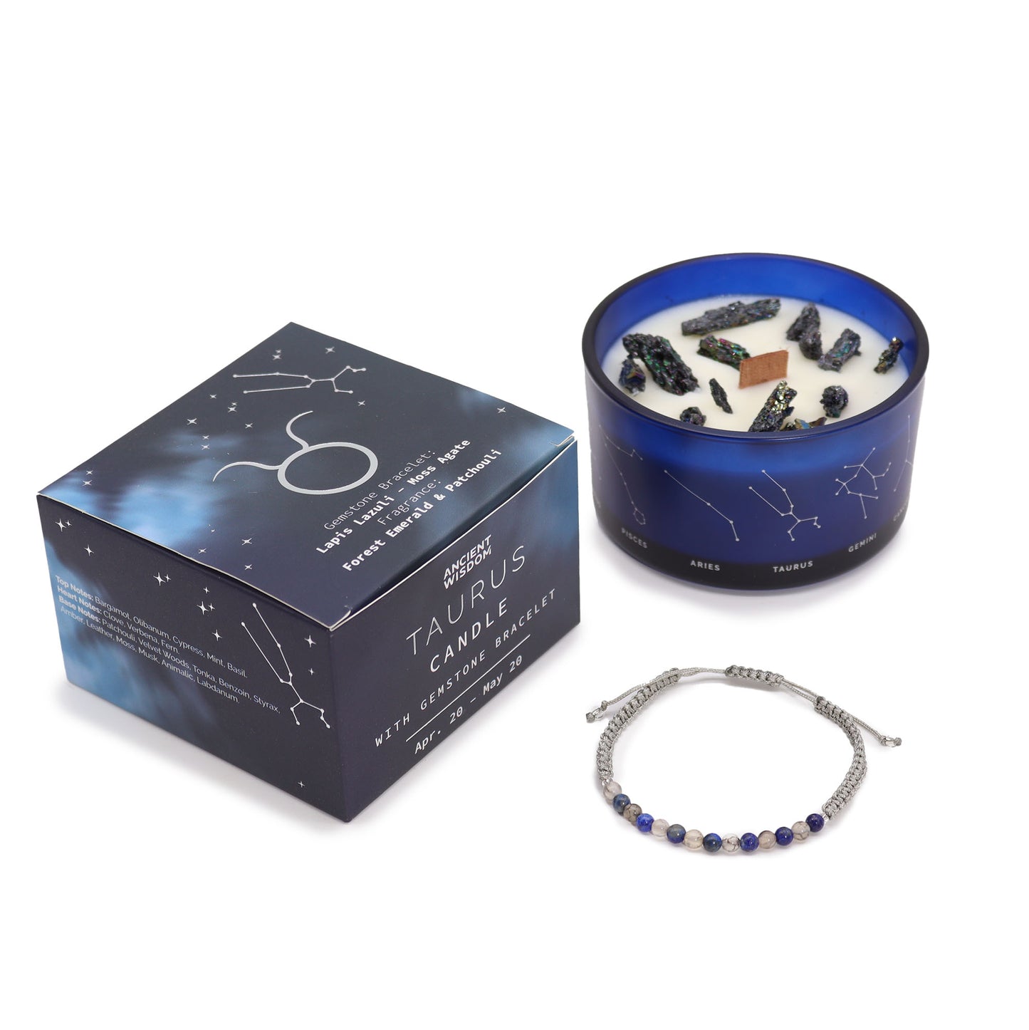 Zodiac Crystal Candles with Gemstone Bracelet