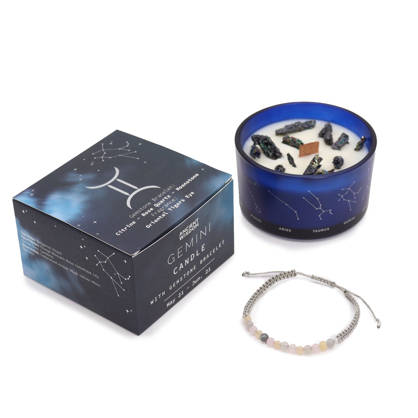Zodiac Crystal Candles with Gemstone Bracelet