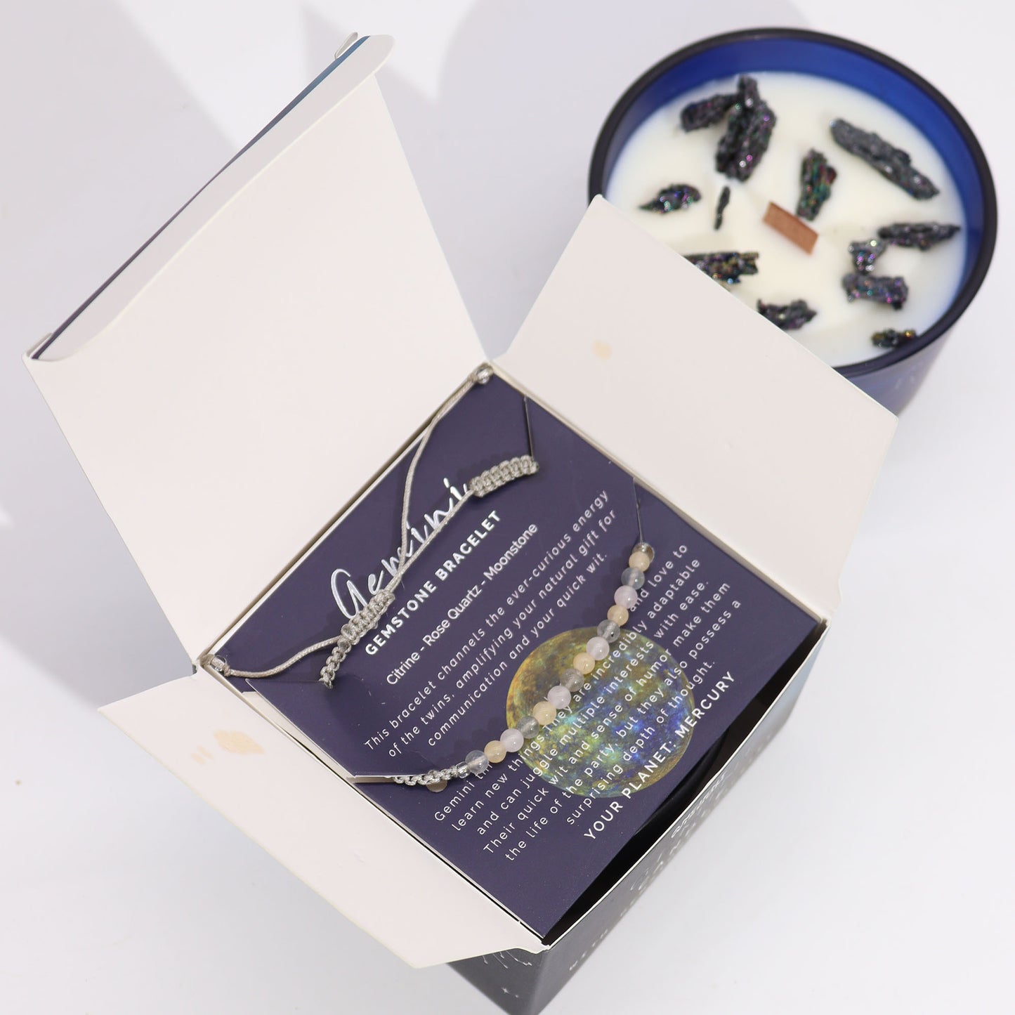 Zodiac Crystal Candles with Gemstone Bracelet