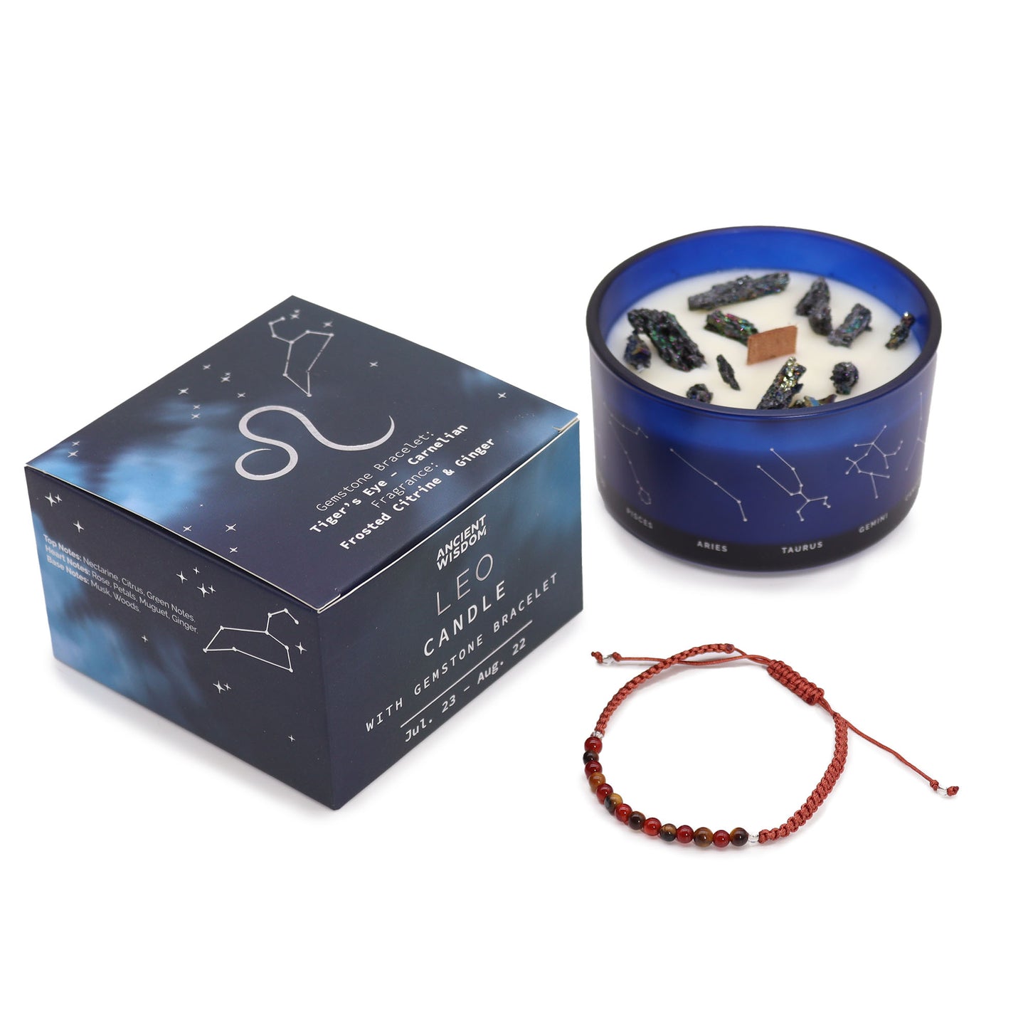 Zodiac Crystal Candles with Gemstone Bracelet