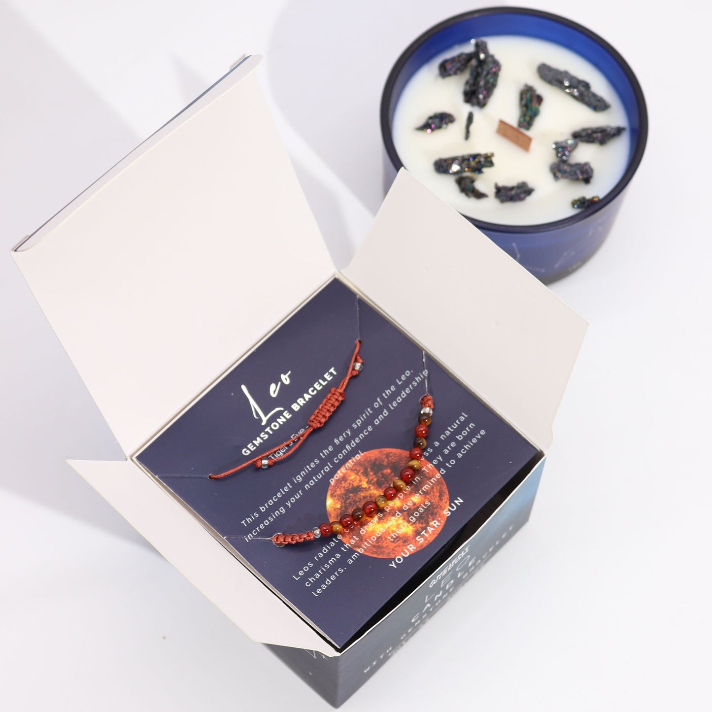 Zodiac Crystal Candles with Gemstone Bracelet