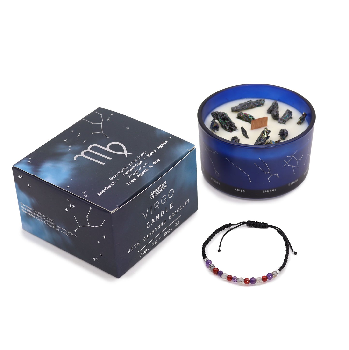 Zodiac Crystal Candles with Gemstone Bracelet