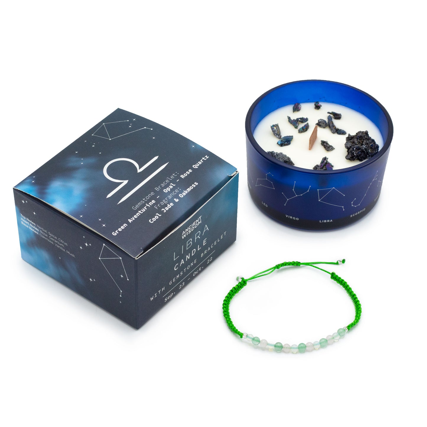 Zodiac Crystal Candles with Gemstone Bracelet