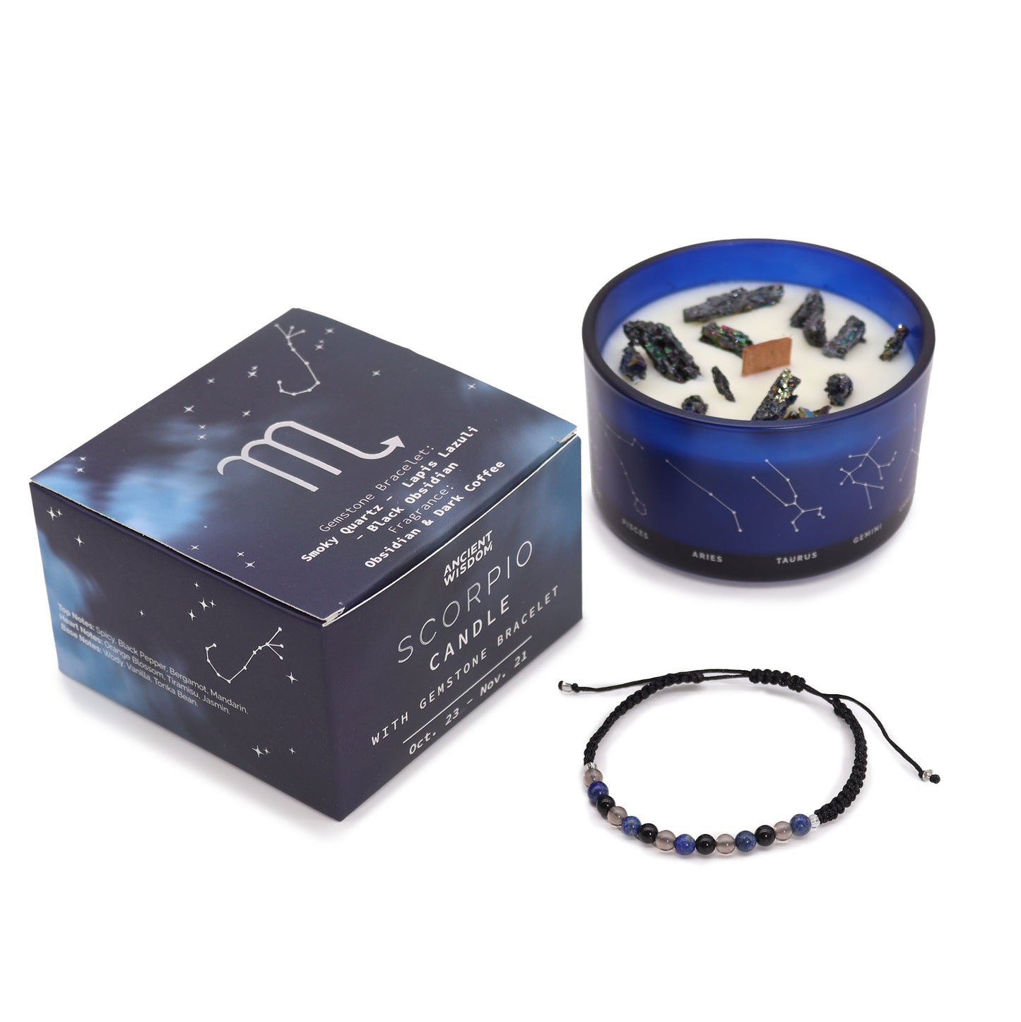 Zodiac Crystal Candles with Gemstone Bracelet