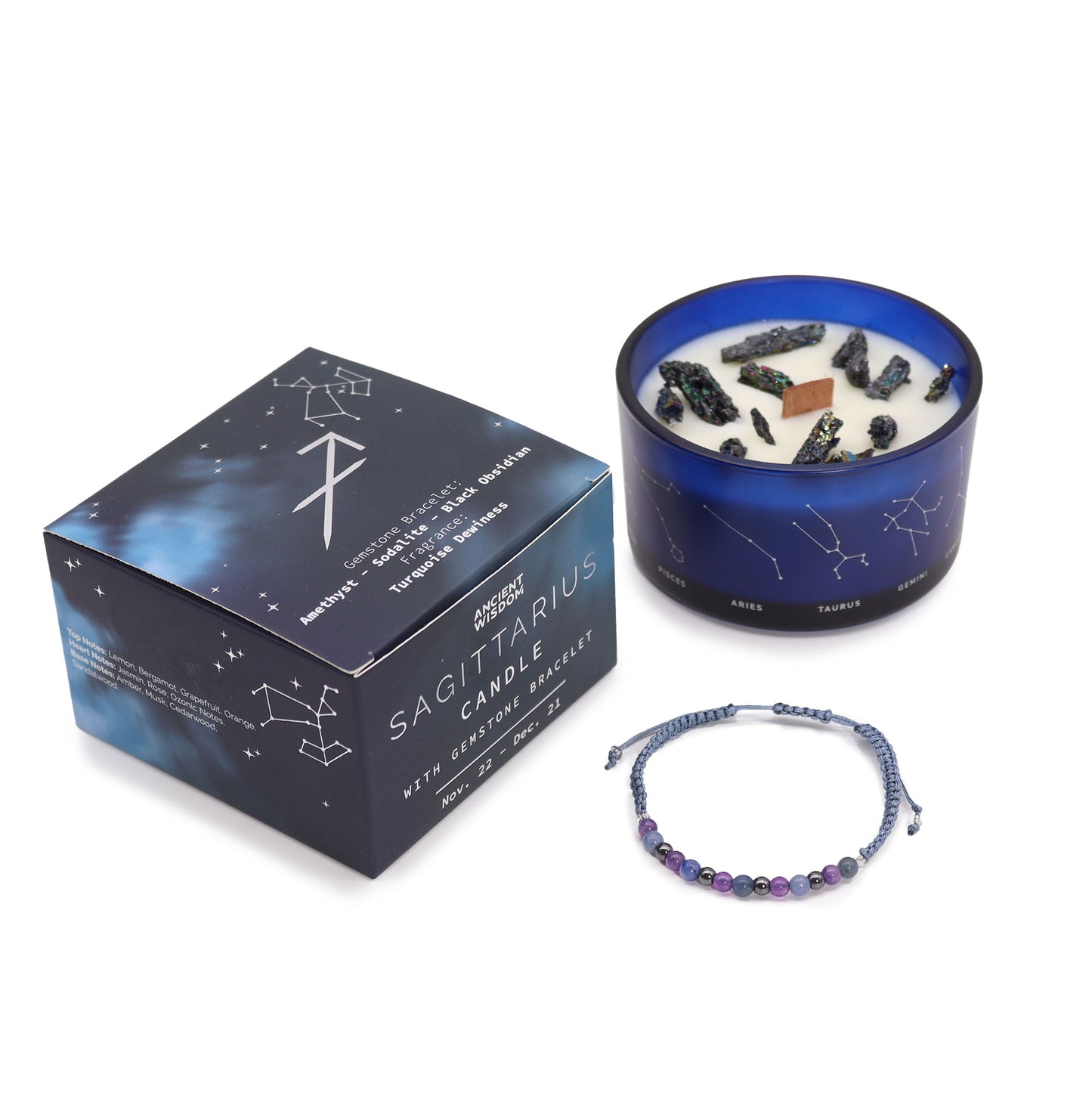 Zodiac Crystal Candles with Gemstone Bracelet