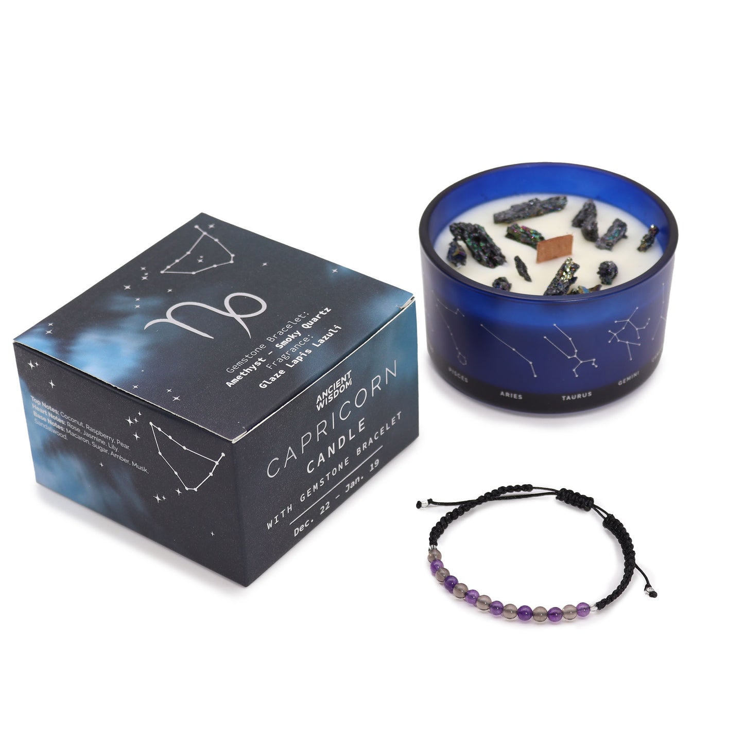 Zodiac Crystal Candles with Gemstone Bracelet