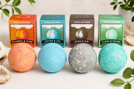 4 Element Crystal Bath Bomb Set – Fire, Water, Air & Earth | Self Care Gift Set with Hidden Gemstones