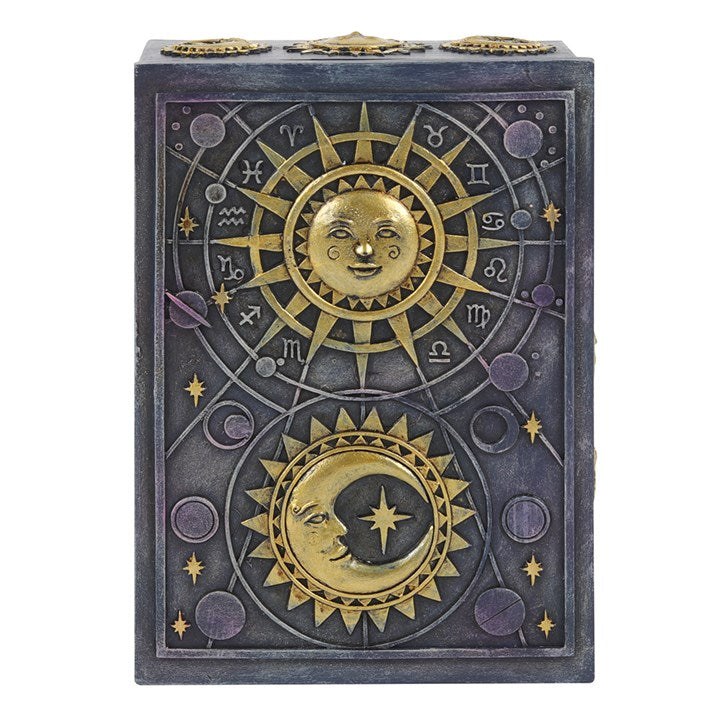 Sun & Moon Celestial Resin Storage Box – Gold Astrology Trinket Box for Crystals, Tarot & Ritual Essentials