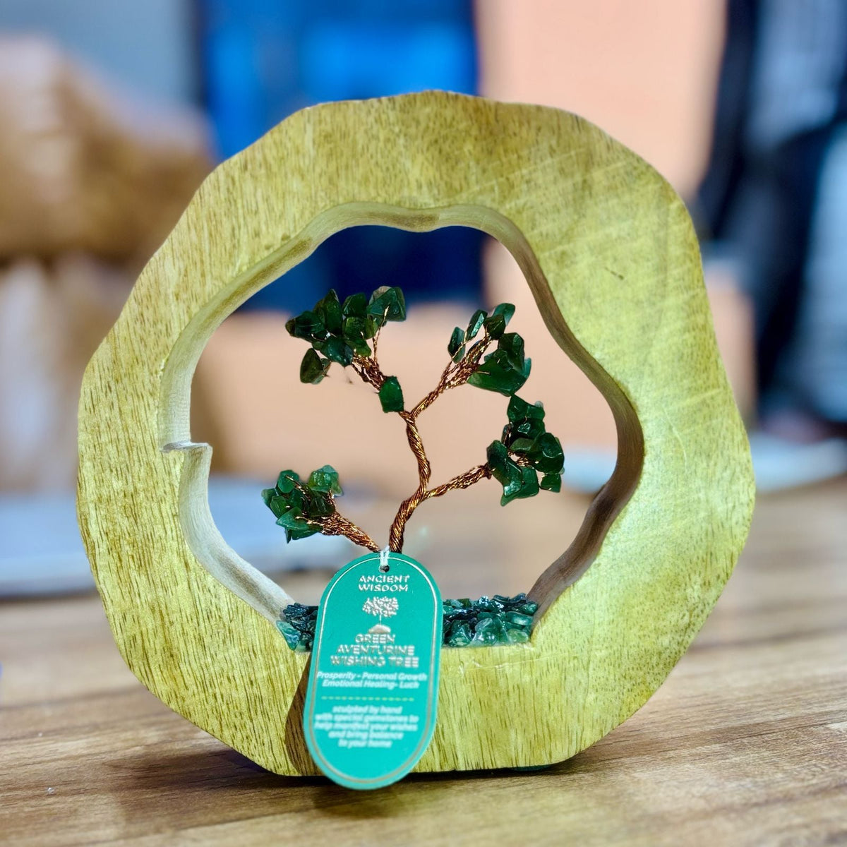 Green Aventurine Gemstone Tree Garden - Mango Wood Ring