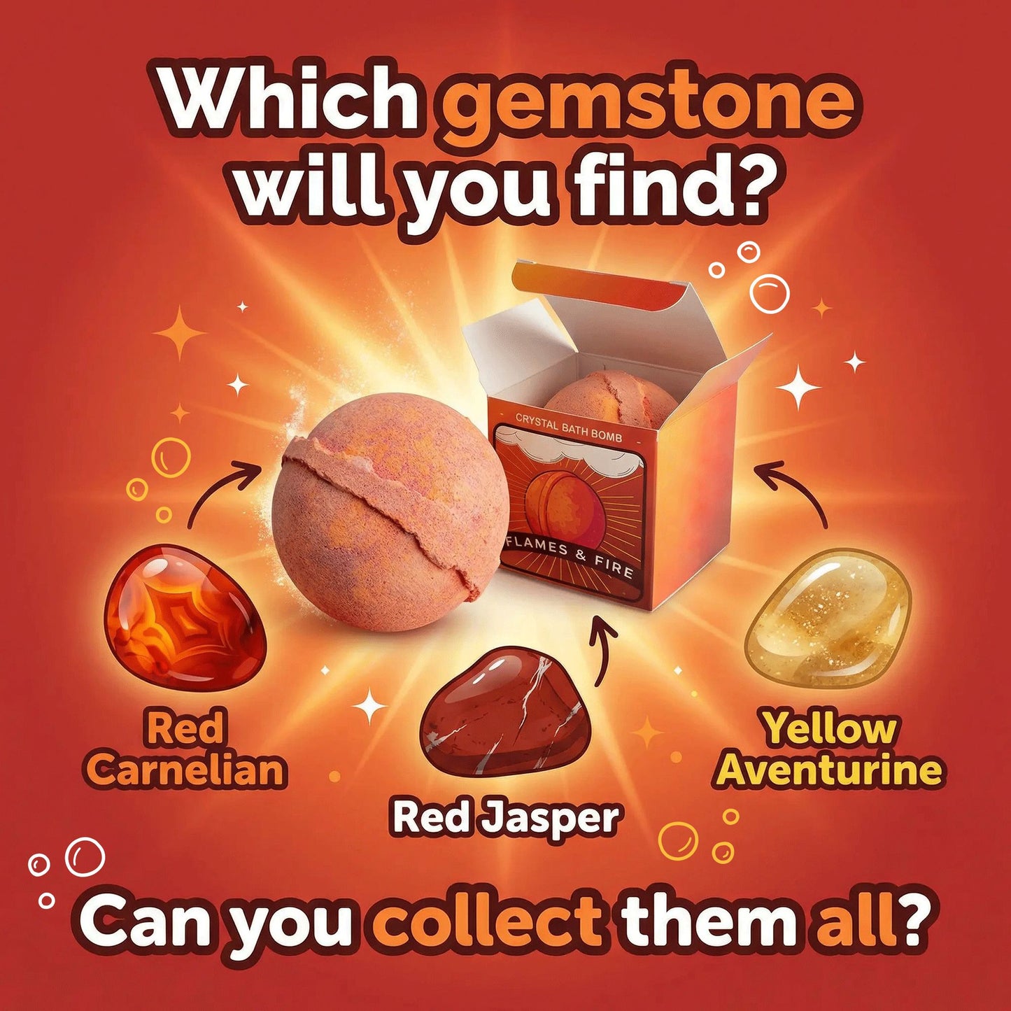 4 Element Crystal Bath Bomb Set – Fire, Water, Air & Earth | Self Care Gift Set with Hidden Gemstones