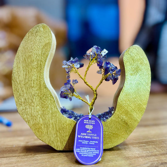 Amethyst Gemstone Tree Garden - Mango Wood Open Ring