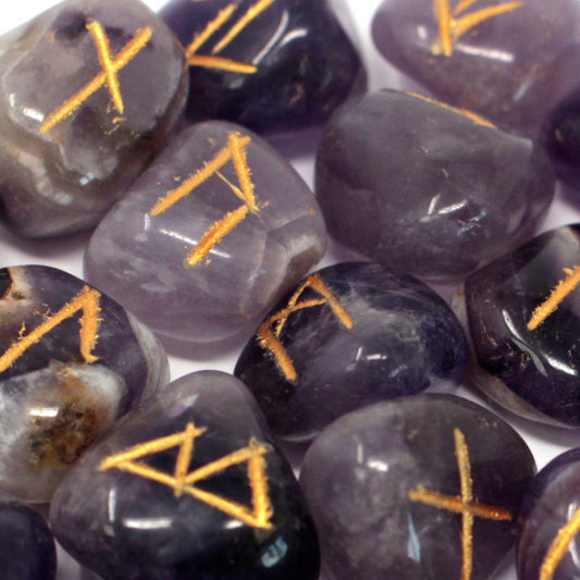 Amethyst Runes Stone Set in Pouch
