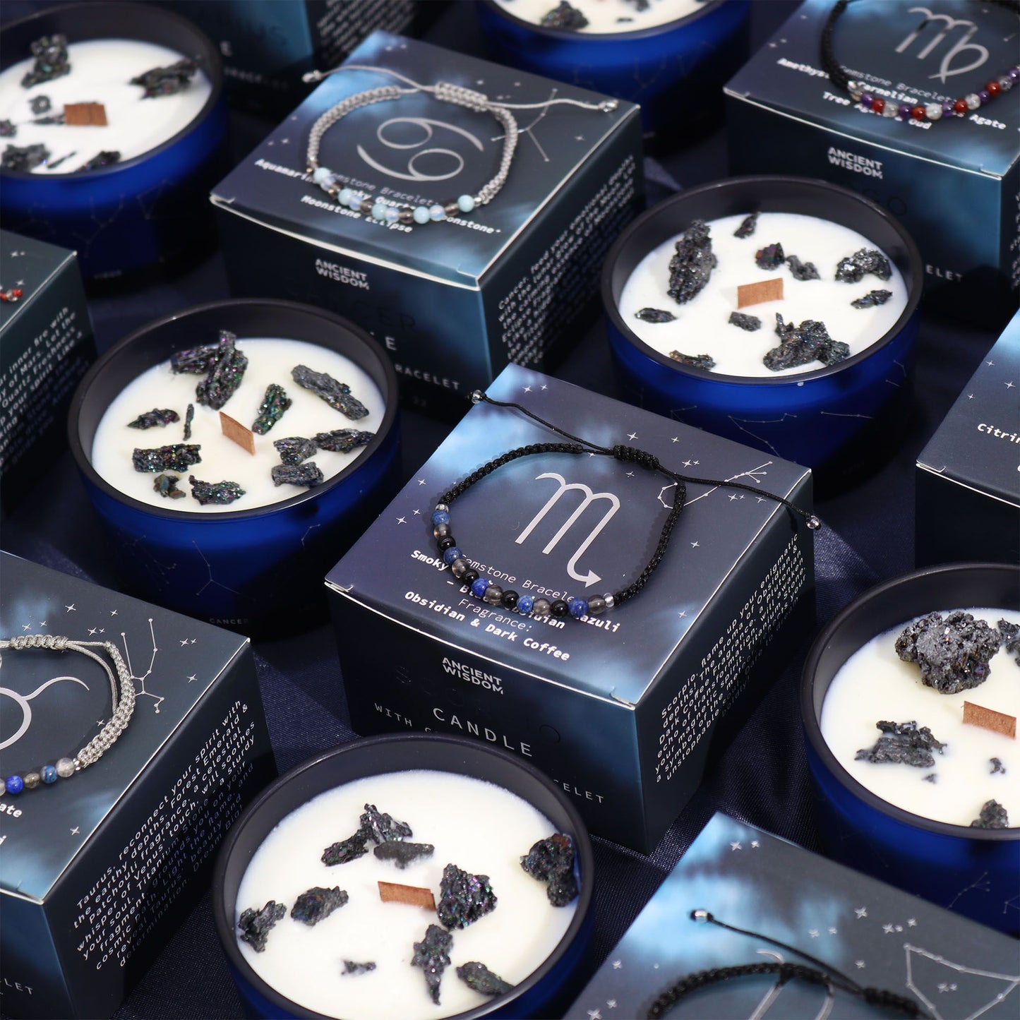 Gemini Zodiac Crystal Candle with Gemstone Bracelet