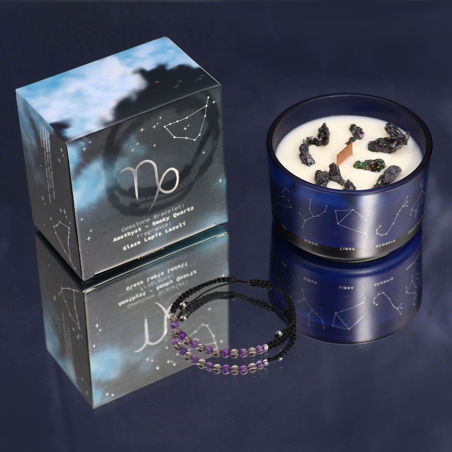 Capricorn Zodiac Crystal Candle with Gemstone Bracelet
