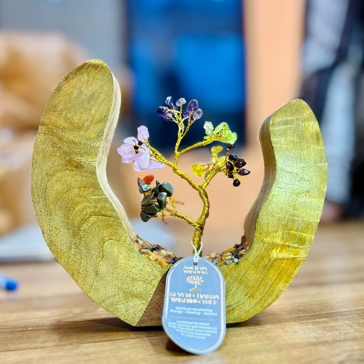 Seven Chakra Gemstone Tree Garden - Mango Wood Open Ring