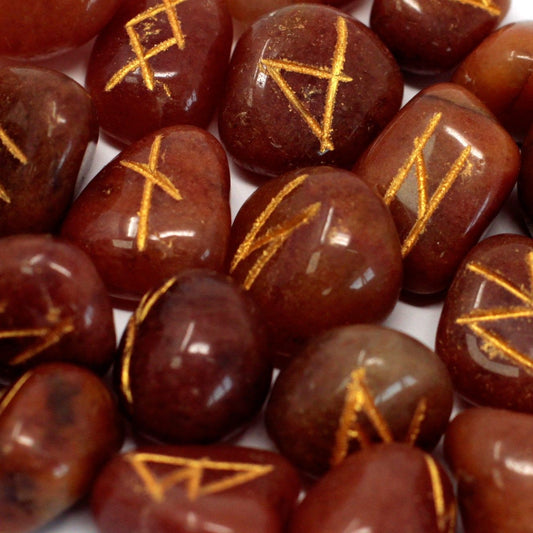 Red Aventurine Runes Stone Set in Pouch