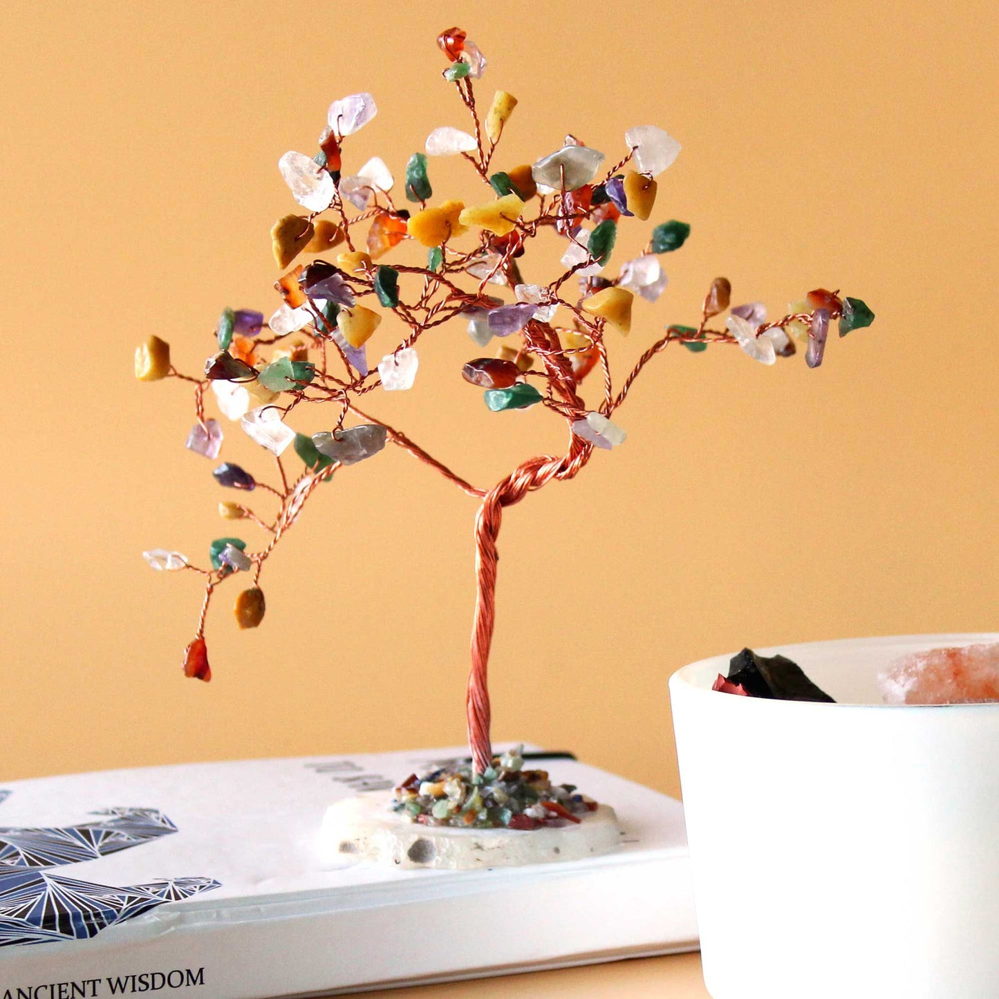Multi Stones Lrg Gemstone Tree - Natural Agate Base (100 stones)