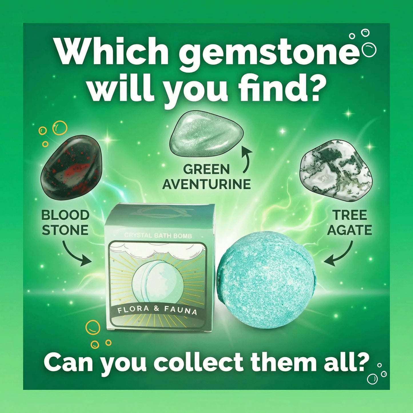 4 Element Crystal Bath Bomb Set – Fire, Water, Air & Earth | Self Care Gift Set with Hidden Gemstones