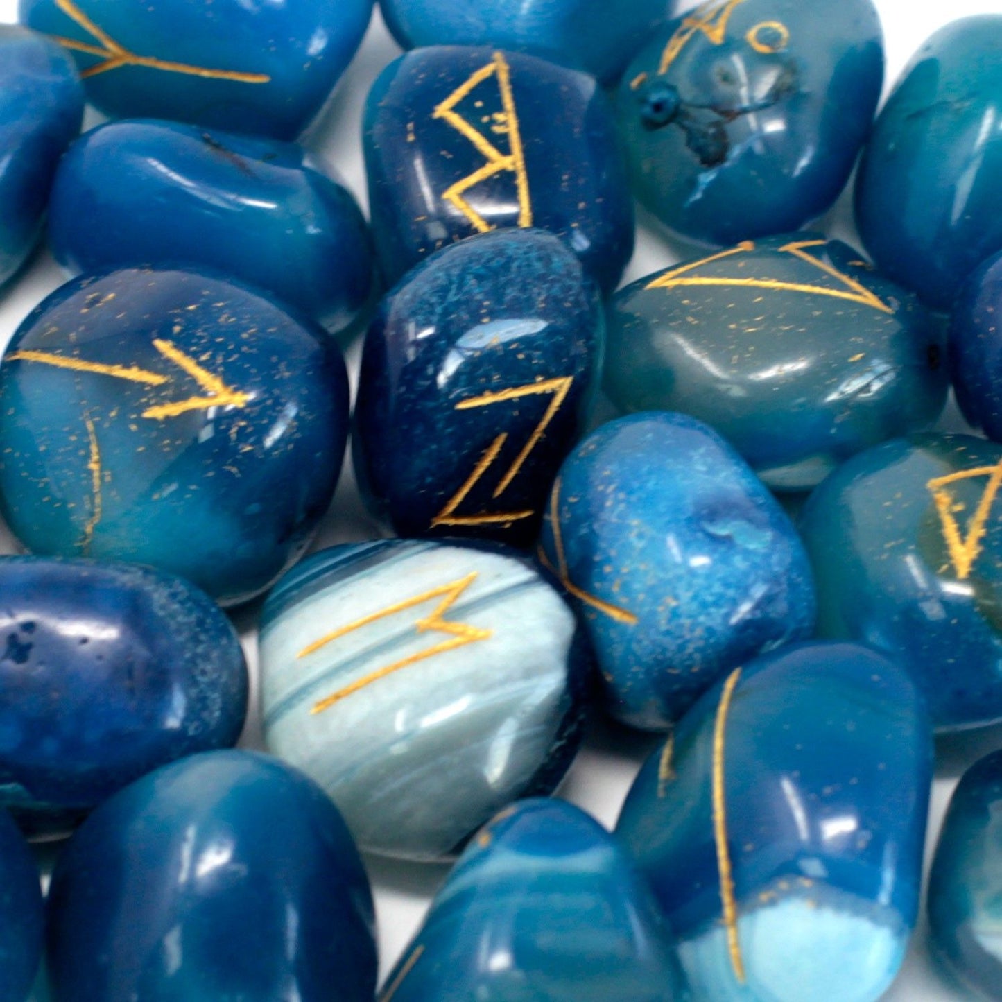 Blue Onyx Runes Stone Set in Pouch