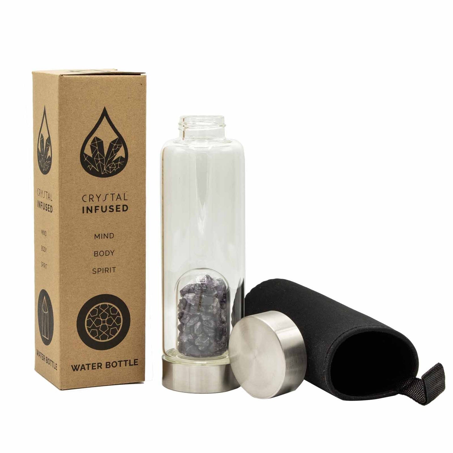 Amethyst - Relaxtion - Crystal Infused 500ml Glass Water Bottle