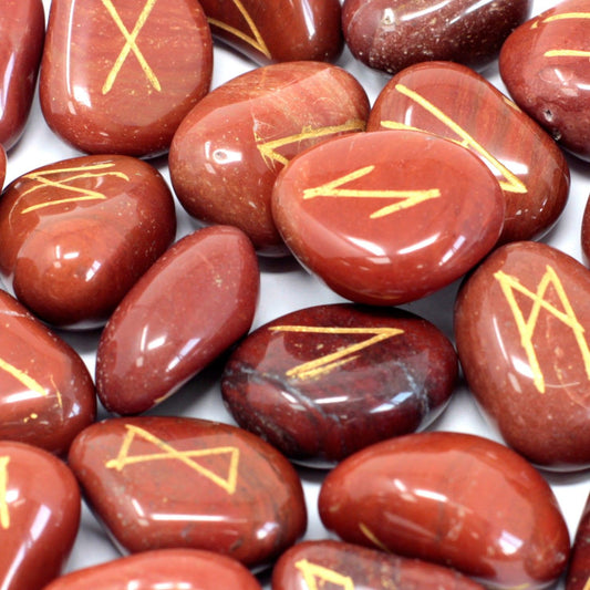 Red Jasper Runes Stone Set in Pouch