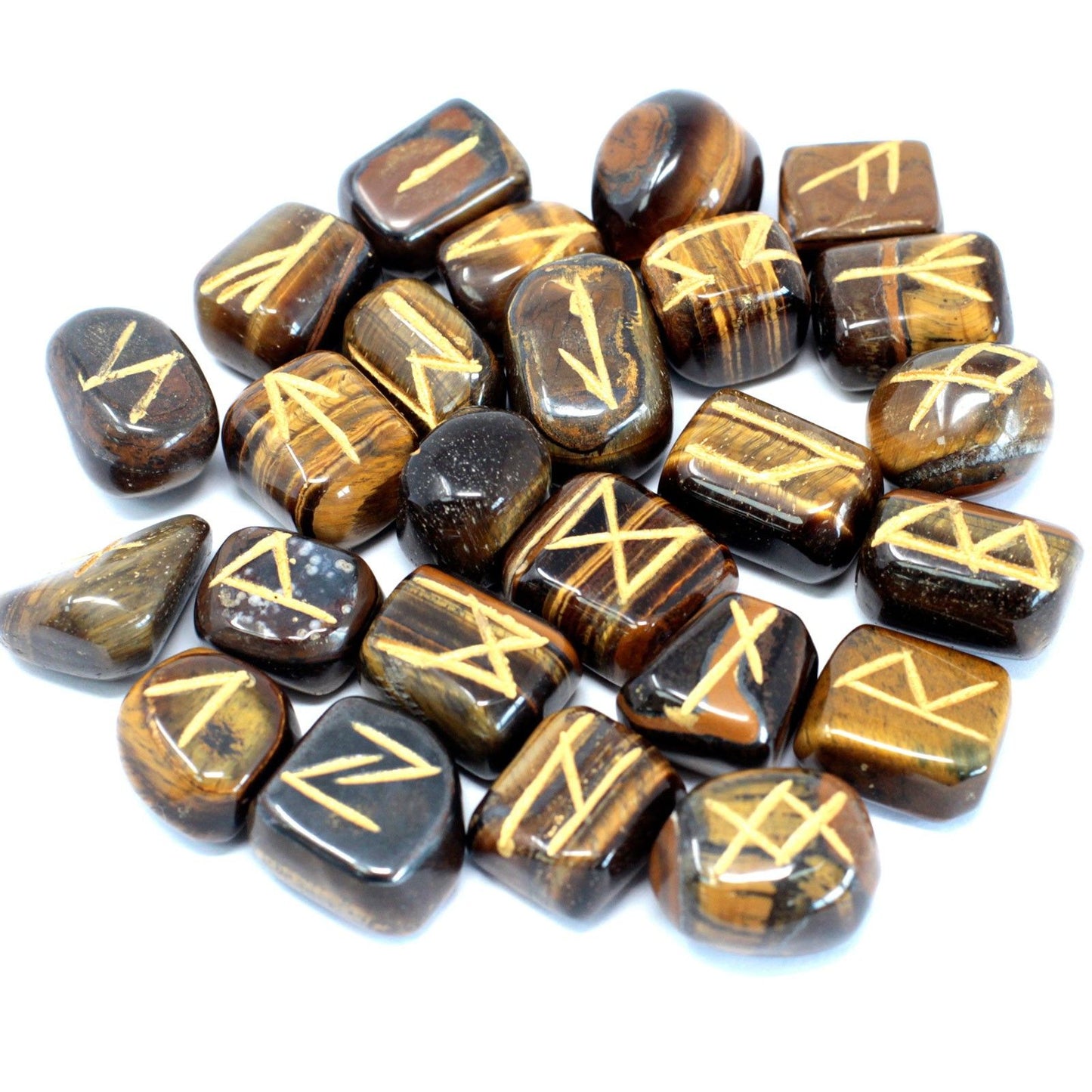 Tiger's Eye Runes Stone Set in Pouch