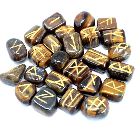 Tiger's Eye Runes Stone Set in Pouch