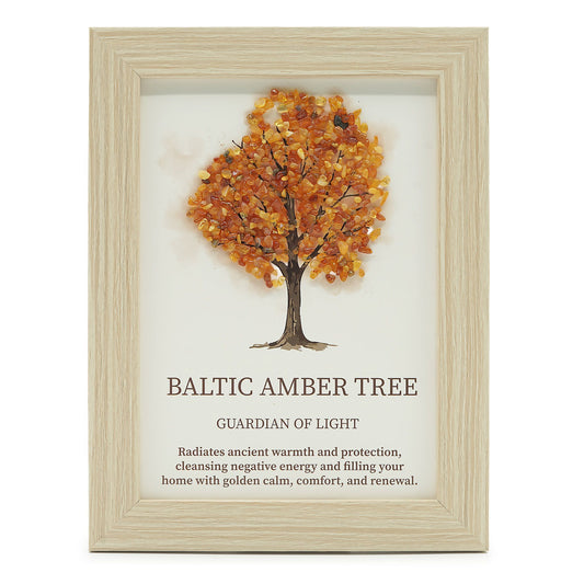 Baltic Amber Gemstone Picture - Tree of Life - (20x14.7x1cm) - Guardian of Light