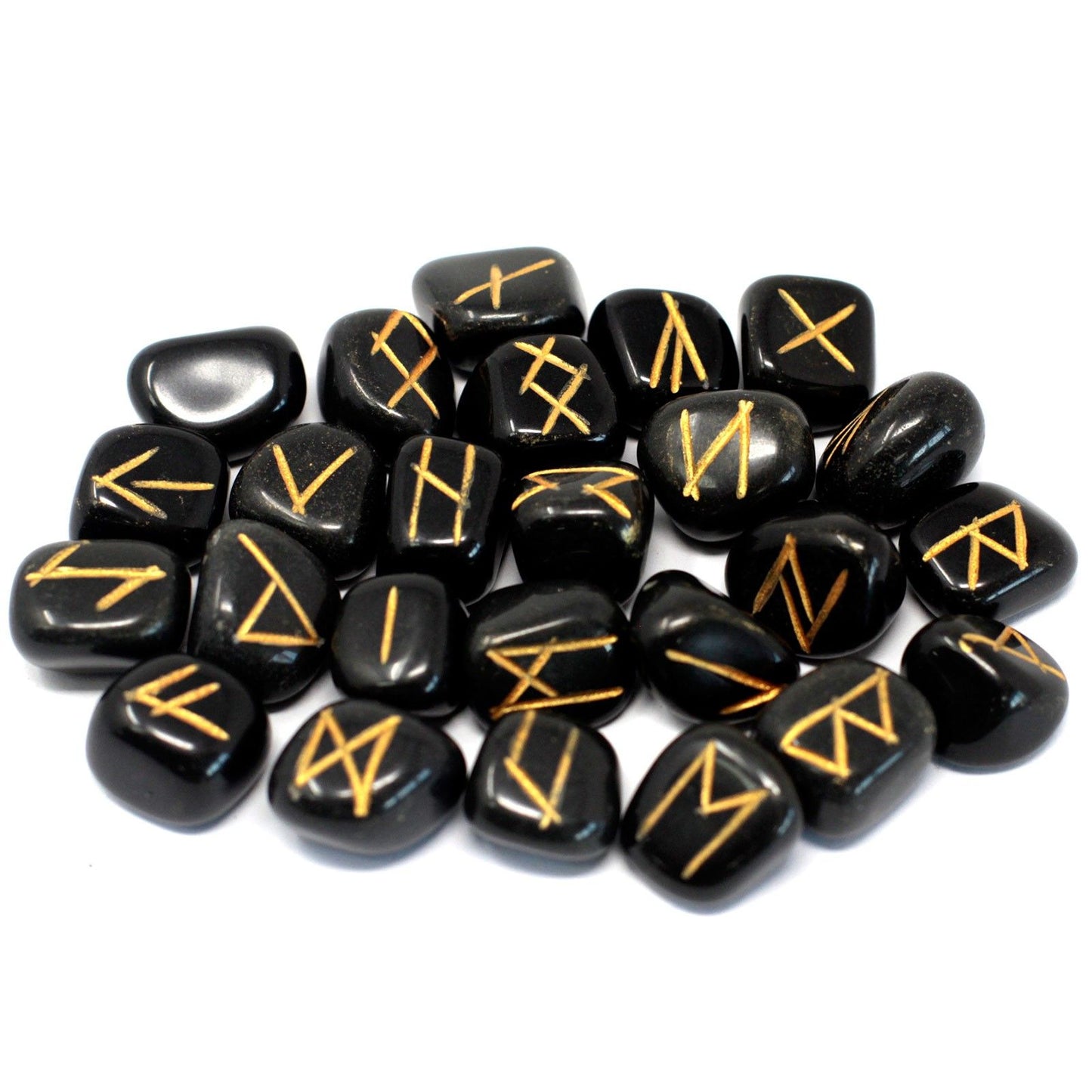 Black Agate Runes Stone Set in Pouch