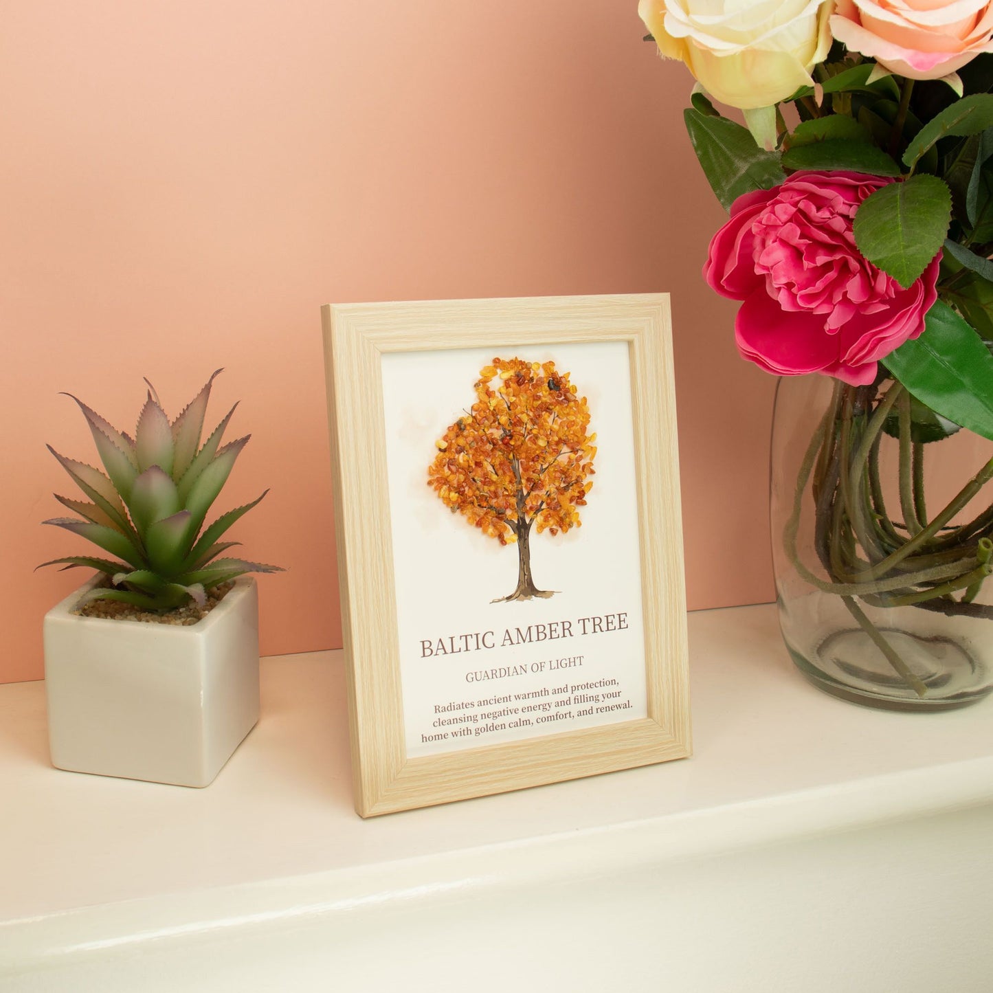 Baltic Amber Gemstone Picture - Tree of Life - (20x14.7x1cm) - Guardian of Light
