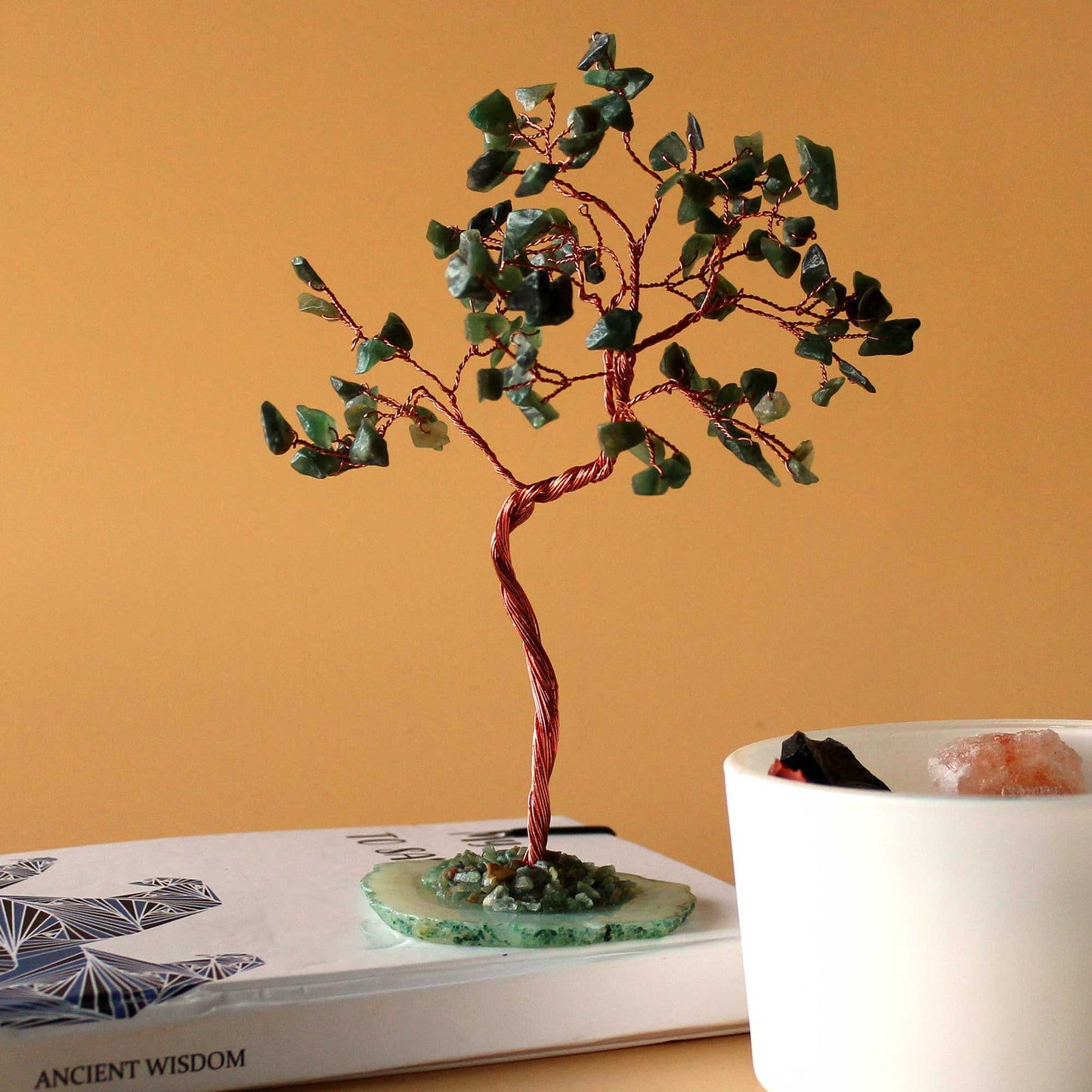 Green Aventurine Lrg Gemstone Tree - Green Agate Base (100 stones)