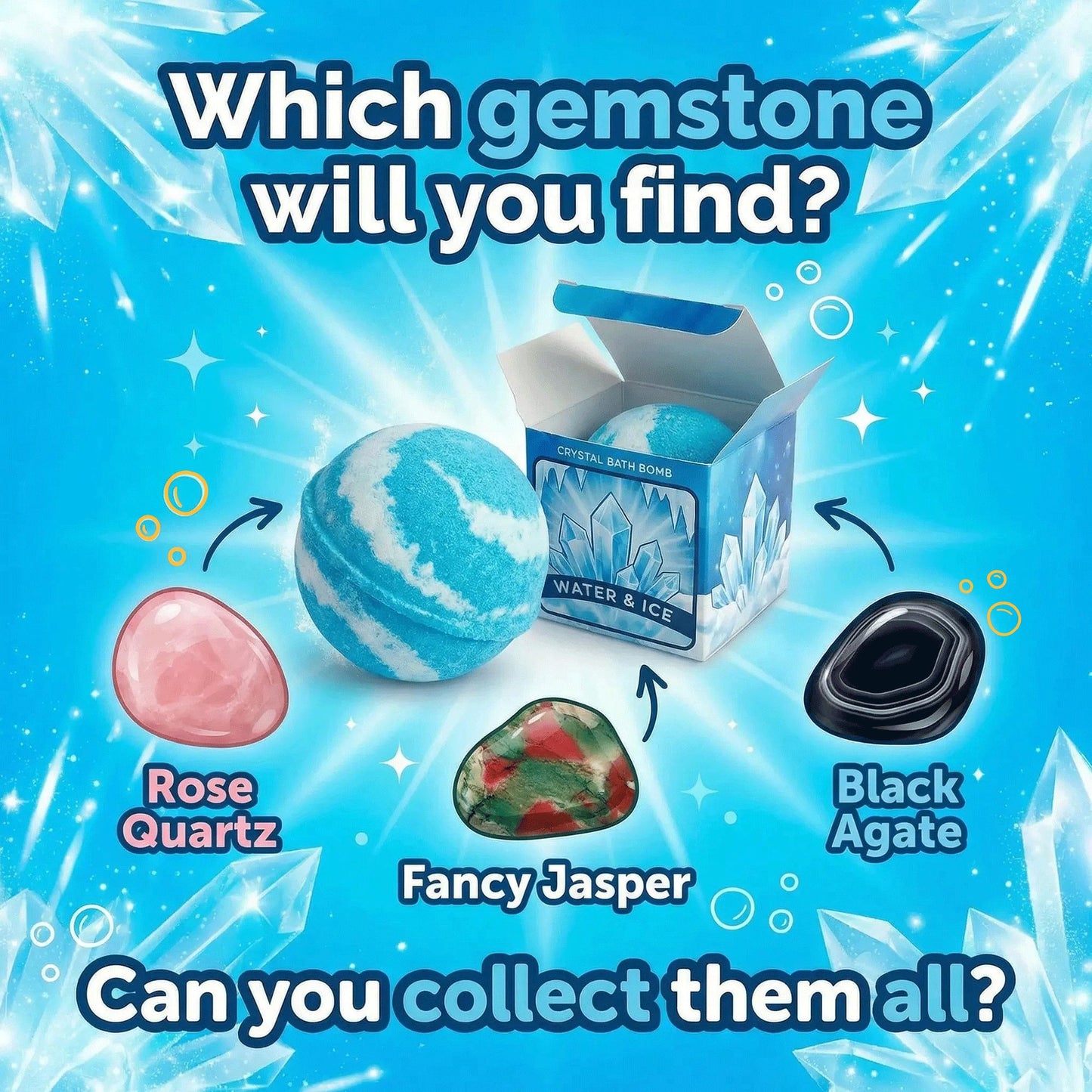 4 Element Crystal Bath Bomb Set – Fire, Water, Air & Earth | Self Care Gift Set with Hidden Gemstones