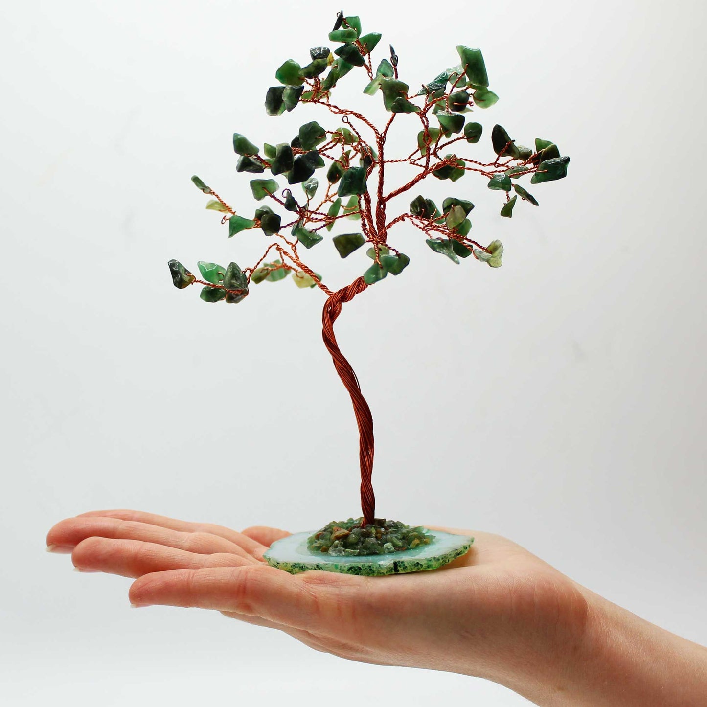 Green Aventurine Lrg Gemstone Tree - Green Agate Base (100 stones)