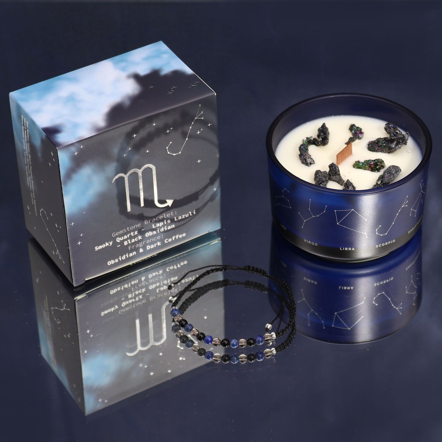Scorpio Zodiac Crystal Candle with Gemstone Bracelet