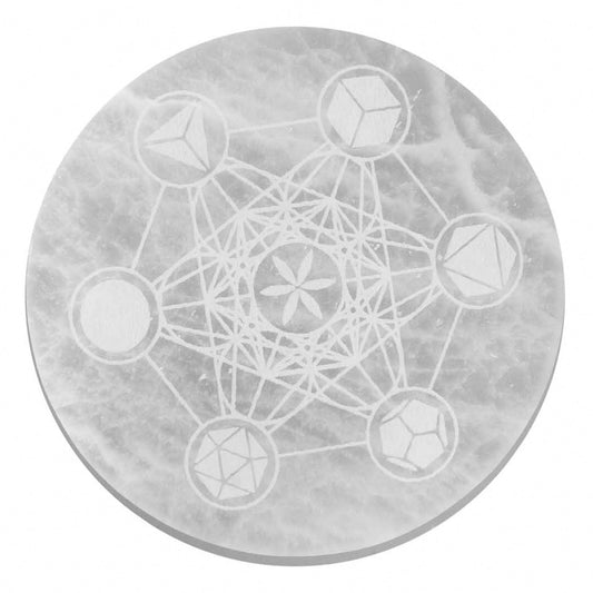 Large Selenite Charging Plate 18cm - Sacred Geometry