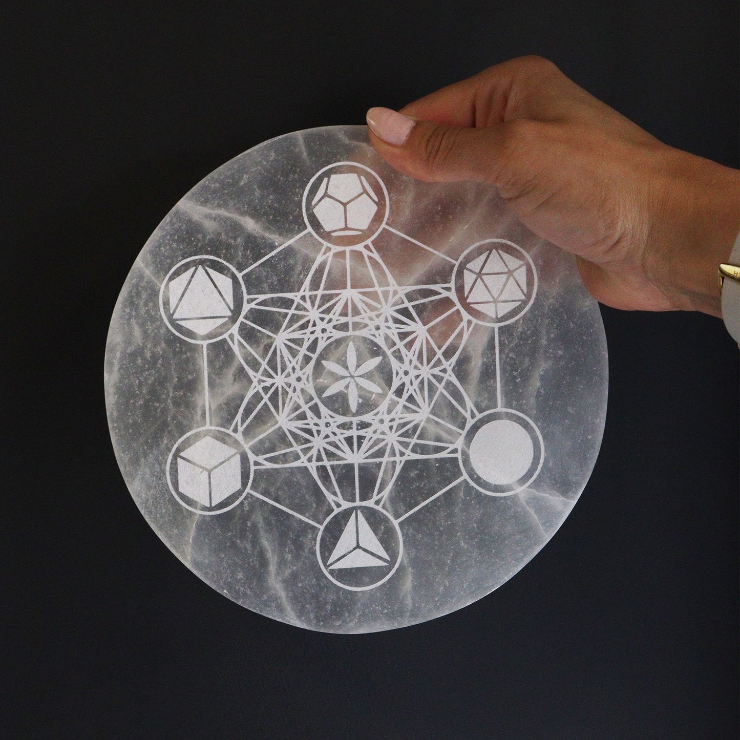 Large Selenite Charging Plate 18cm - Sacred Geometry
