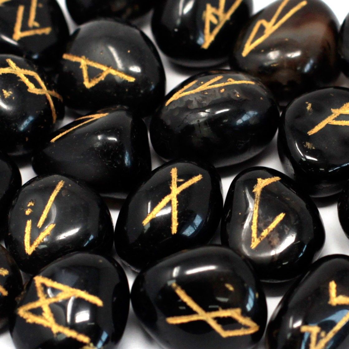 Black Onyx Runes Stone Set in Pouch