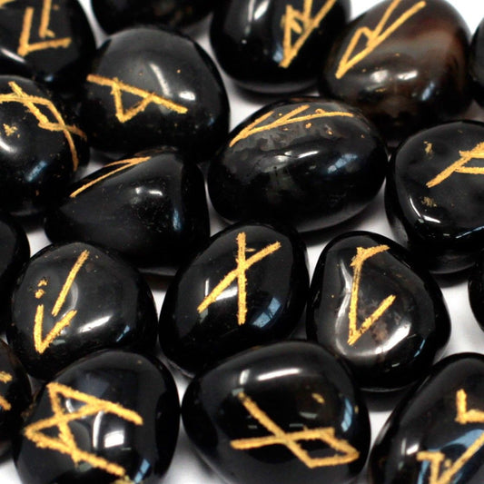 Black Onyx Runes Stone Set in Pouch