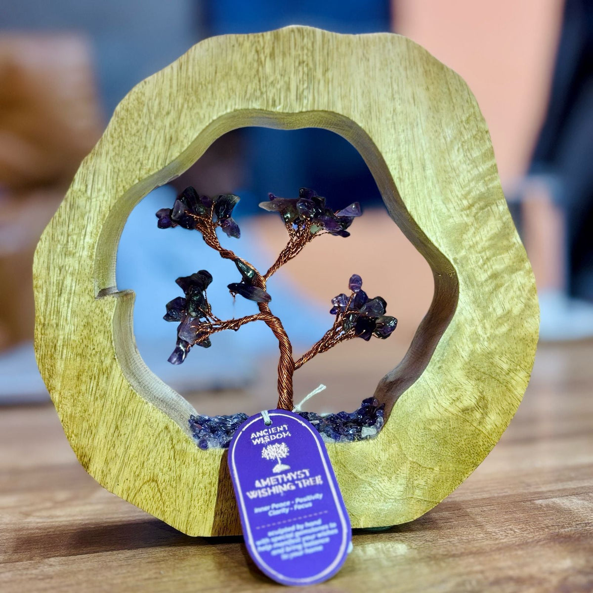 Amethyst Gemstone Tree Garden - Mango Wood Ring