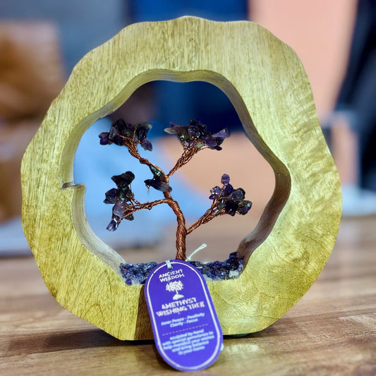 Amethyst Gemstone Tree Garden - Mango Wood Ring